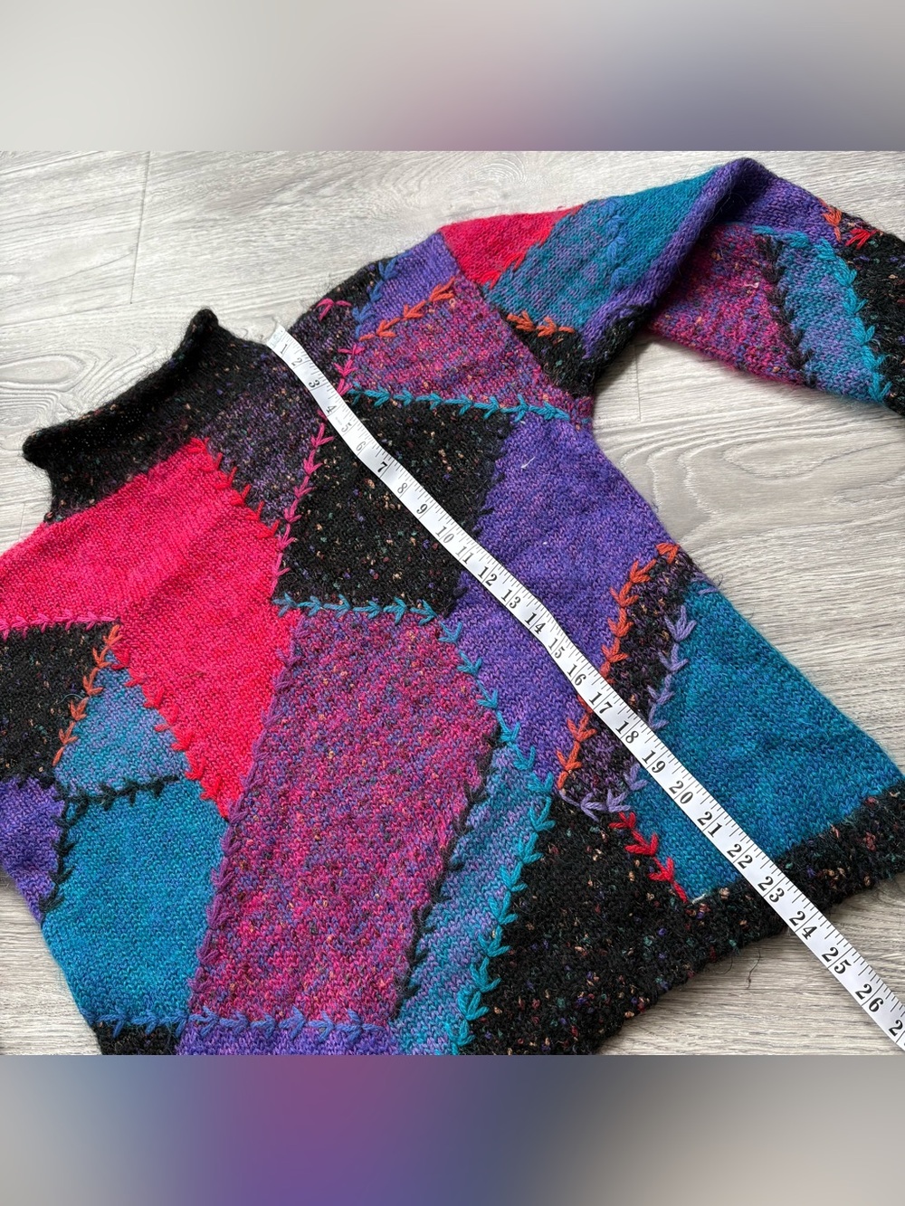 Vintage Segrets Sun Prints Mohair Blend Patchwork Mock Neck Sweater M Chunky - Picture 14 of 14